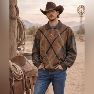 🦌 Vintage Genuine Leather Deerskin Knit Sweater Pullover